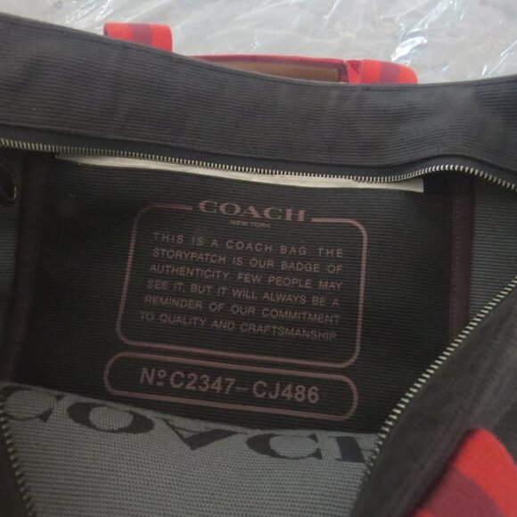 Coach Men’s Canvas & Leather Tote Bag – Black/Red Handles – New (B2) - Picture 8 of 14